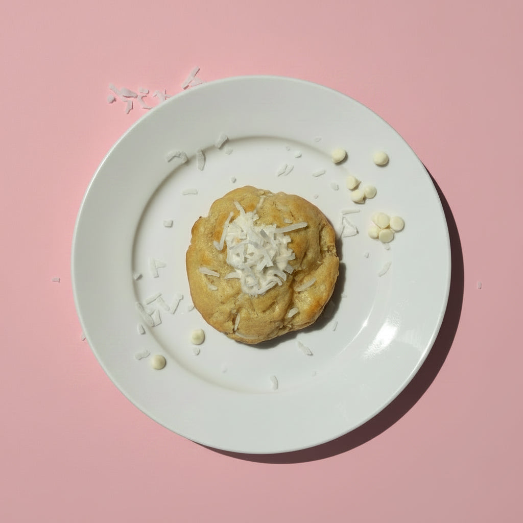 Galleta de Coco: Galleta de Vainilla con chispas de chocolate blanco, coco y un cremoso relleno de coco.